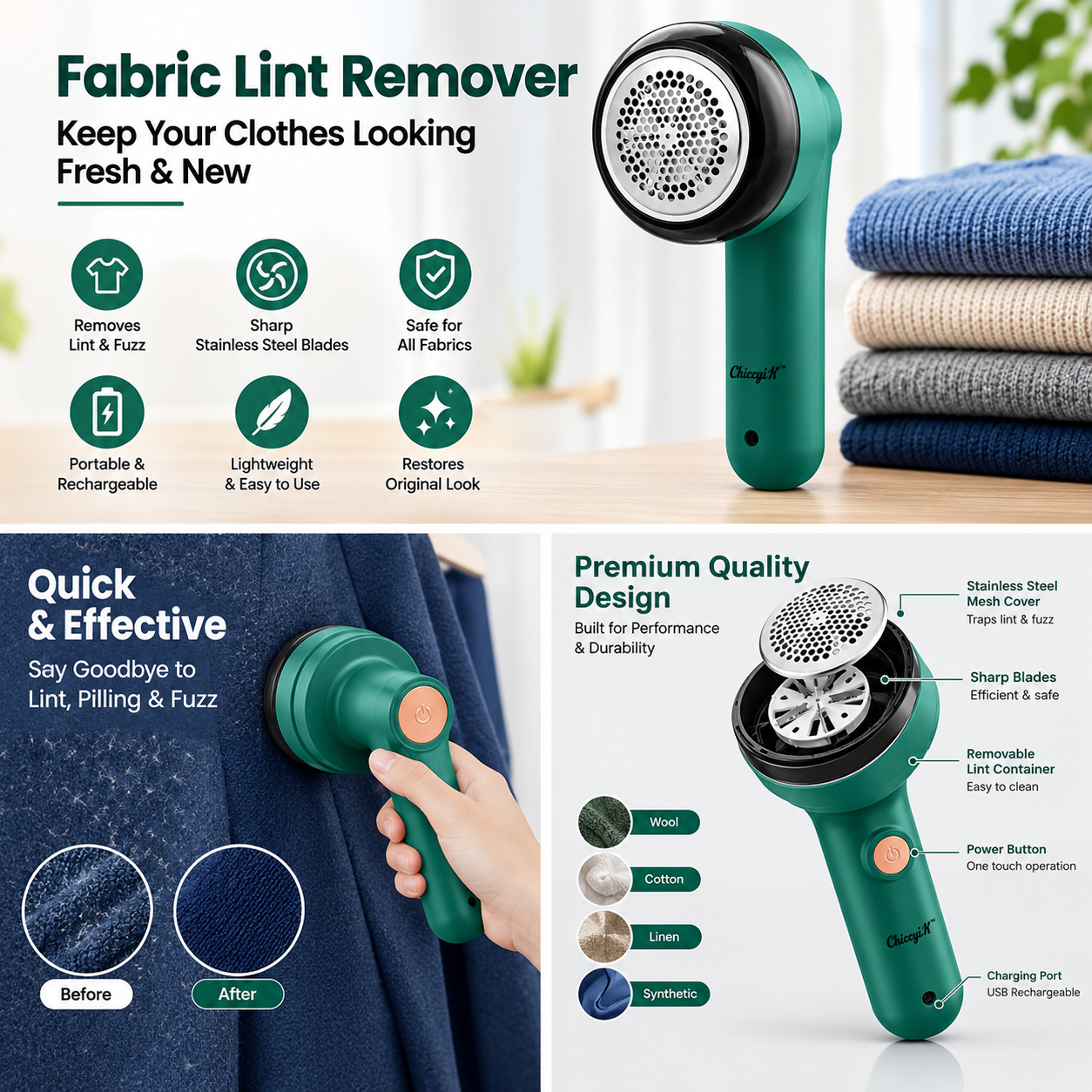 Rechargeable Fabric Lint Remover for Clothes – Portable Electric Fabric Shaver