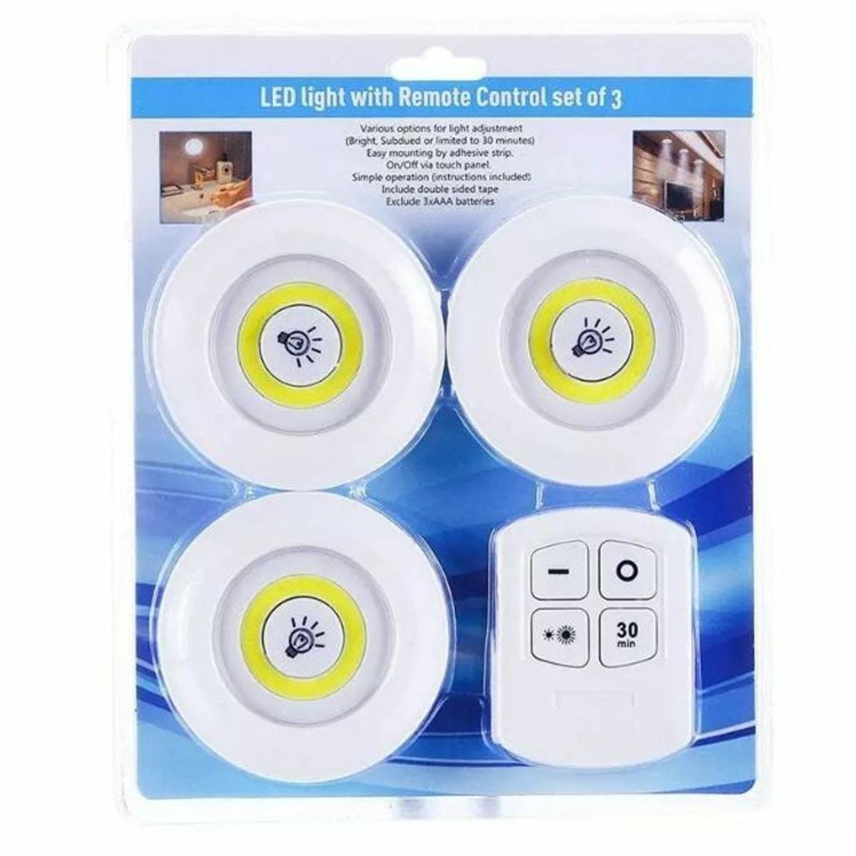 Wireless LED Tap Lights with Remote Control – Pack of 3 Battery Operated Touch Lights
